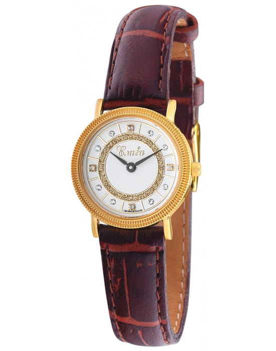 Слава Слава Традиция 1029191/1L22  1029191/1L22 кварцевые женские часы белый циферблат, браслет кожаный — вид спереди